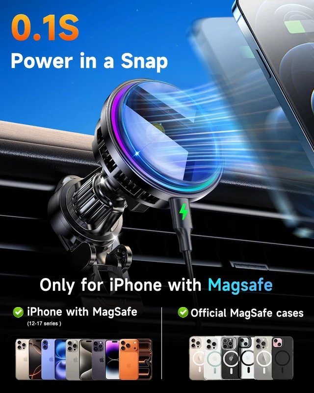 Alt view image 7 of 7 - for MagSafe Car Mount Charger TEC Fan Cooling Magnetic Wireless Car Charger