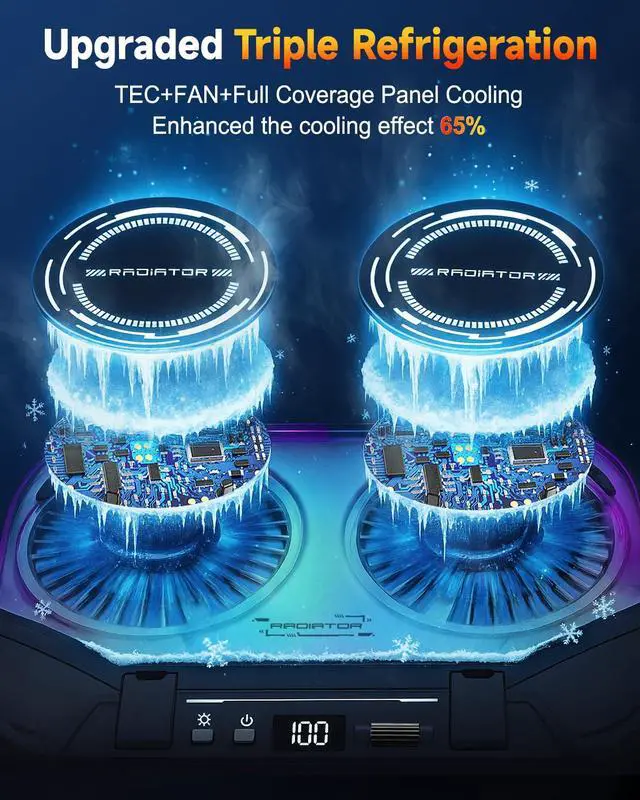 Alt view image 2 of 7 - Upgraded Laptop Cooling Pad with Dual TEC Coolers & 2 Quiet Fans-RGB Laptop Cooler for 12-21in Laptops, Gaming Laptop Fan Cooling Pad Stand with Phone Holder, 100-Speed & 5-Height Adjustable, USB Port