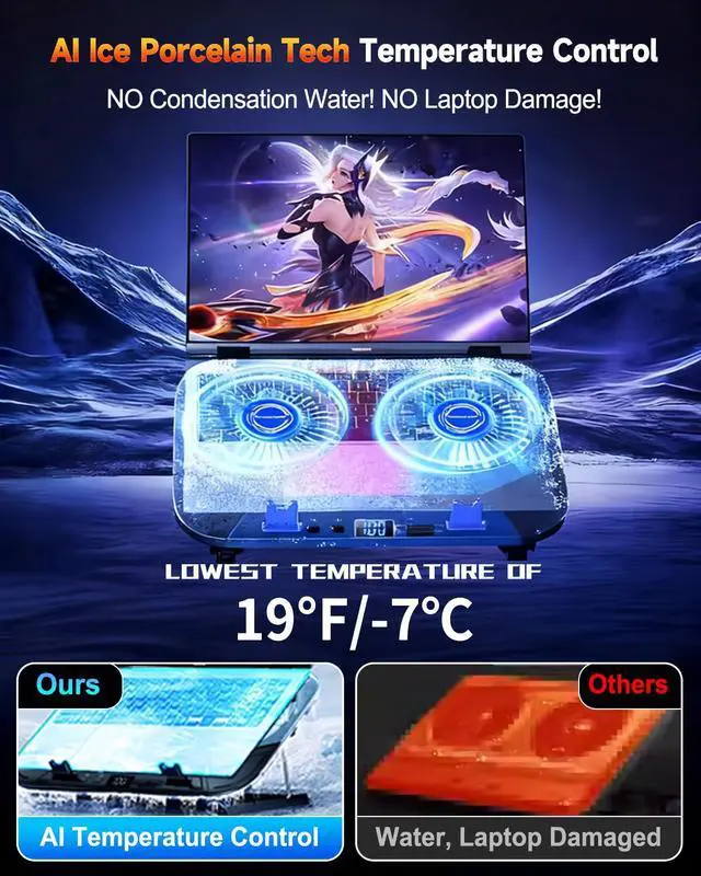 Alt view image 3 of 7 - Upgraded Laptop Cooling Pad with Dual TEC Coolers & 2 Quiet Fans-RGB Laptop Cooler for 12-21in Laptops, Gaming Laptop Fan Cooling Pad Stand with Phone Holder, 100-Speed & 5-Height Adjustable, USB Port