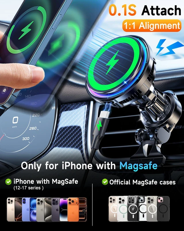 Alt view image 7 of 7 - for MagSafe Car Mount Charger TEC Fan Cooling Magnetic Wireless Car Charger