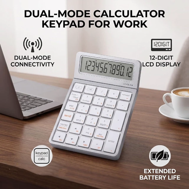 Alt view image 4 of 7 - Wireless Numeric Keypad Calculator, Bluetooth 2.4G Dual Mode (Silver White)