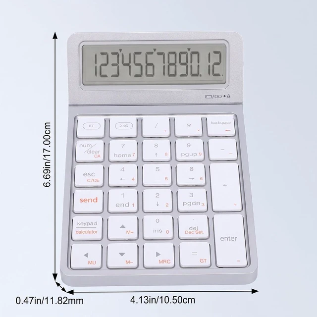 Alt view image 6 of 7 - Wireless Numeric Keypad Calculator, Bluetooth 2.4G Dual Mode (Silver White)