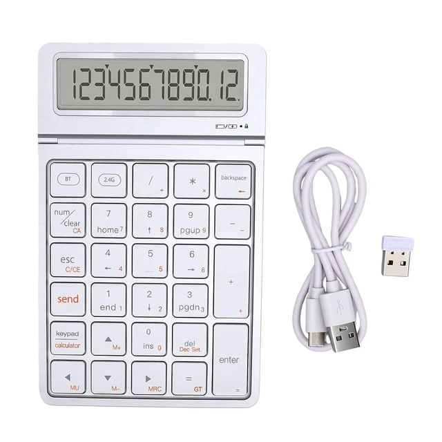 Alt view image 7 of 7 - Wireless Numeric Keypad Calculator, Bluetooth 2.4G Dual Mode (Silver White)