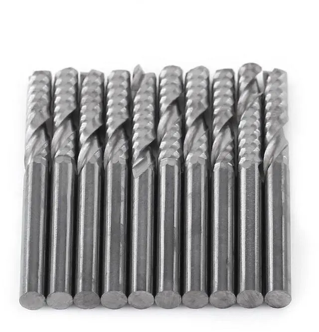 Main image of 10pcs 3.17515MM Single Flute Tungsten Carbide End Mills CNC Bits for Wood Acrylic Cutting