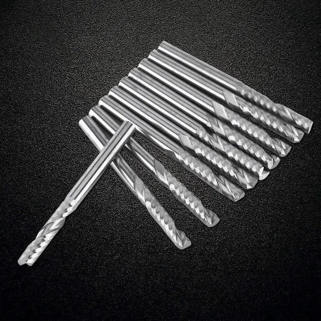 Alt view image 4 of 7 - 10pcs 3.17515MM Single Flute Tungsten Carbide End Mills CNC Bits for Wood Acrylic Cutting