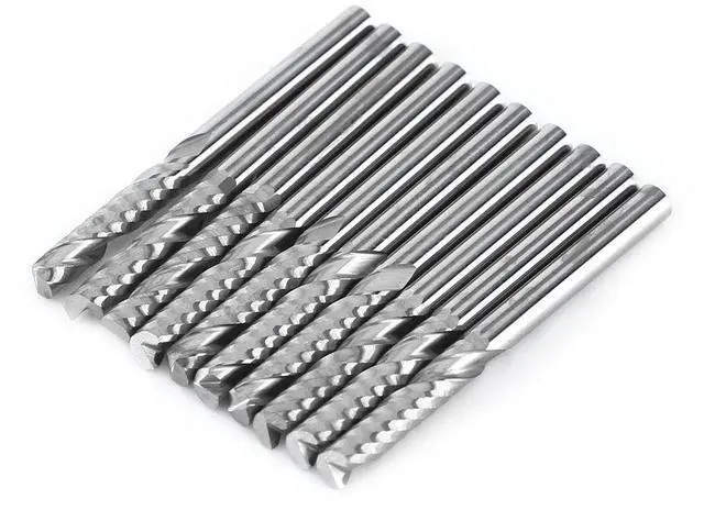 Alt view image 5 of 7 - 10pcs 3.17515MM Single Flute Tungsten Carbide End Mills CNC Bits for Wood Acrylic Cutting