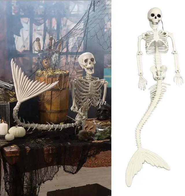 Alt view image 4 of 7 - Life Size Skeleton Mermaid Halloween Outdoor Decorations Movable Posable Joints Full Body Skeleton Mermaid Props