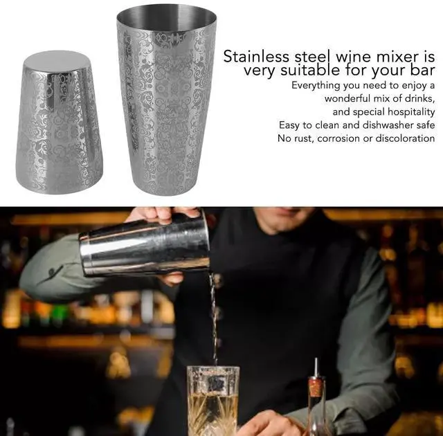 Alt view image 4 of 7 - Stainless Steel Cocktail Shaker Engraved Martini Shaker Silver Japanese Bar Mixer, Stainless Steel, Suitable for Bar (Bottomless)