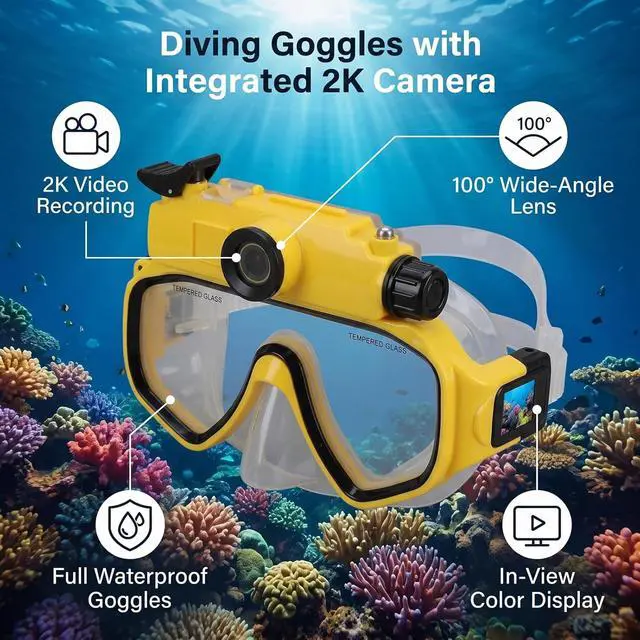 Alt view image 2 of 7 - Diving Goggles with Camera,15M Water Proof, 2K 50MP