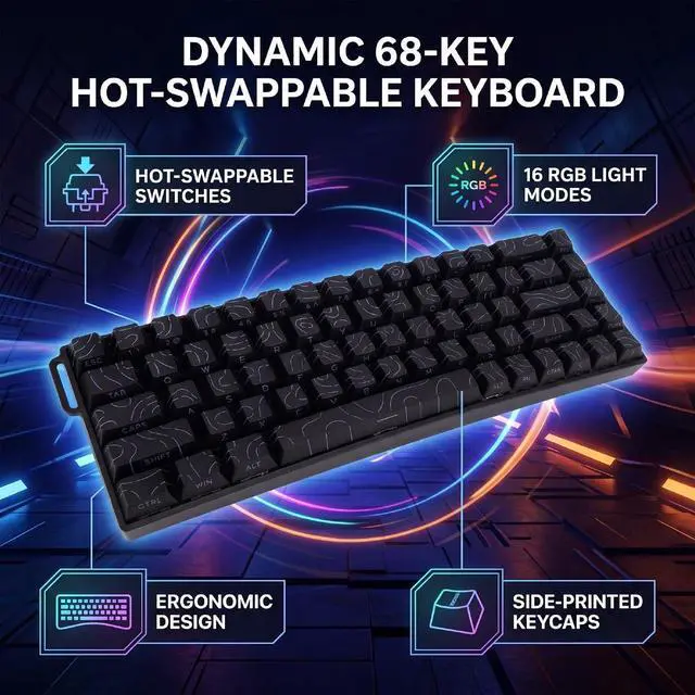 Alt view image 4 of 7 - Wired Mechanical Gaming Keyboard, 68 Keys (Black)