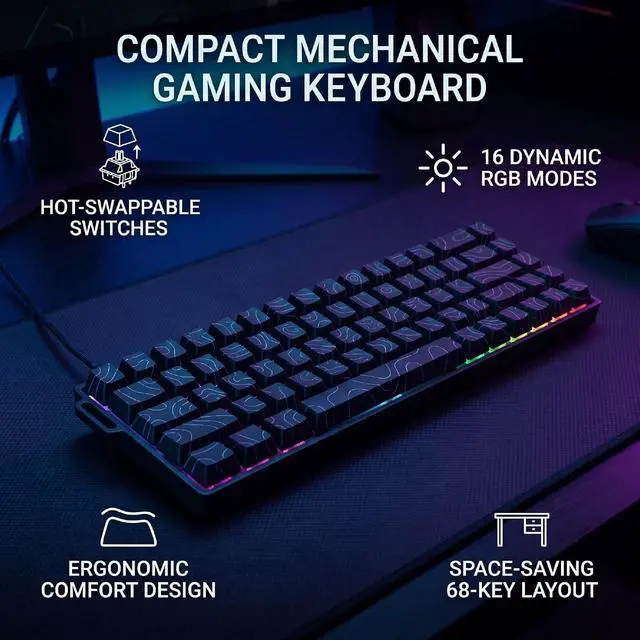 Alt view image 6 of 7 - Wired Mechanical Gaming Keyboard, 68 Keys (Black)