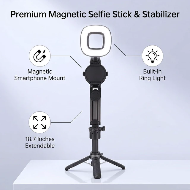 Alt view image 2 of 7 - Selfie Stick with Remote, Phone Selfie Stick, Small (with Light)