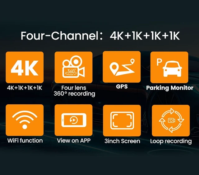 Alt view image 7 of 7 - 4 Camera Car Security Recorder, High Definition Dash Cam, Dash Camera for Cars