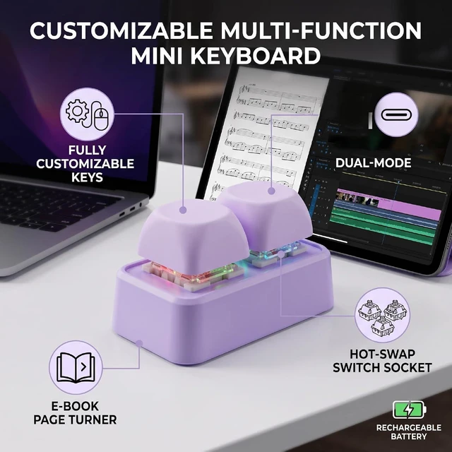 Alt view image 4 of 7 - Bluetooth Page Turner Keyboard, 2 Key Customizable