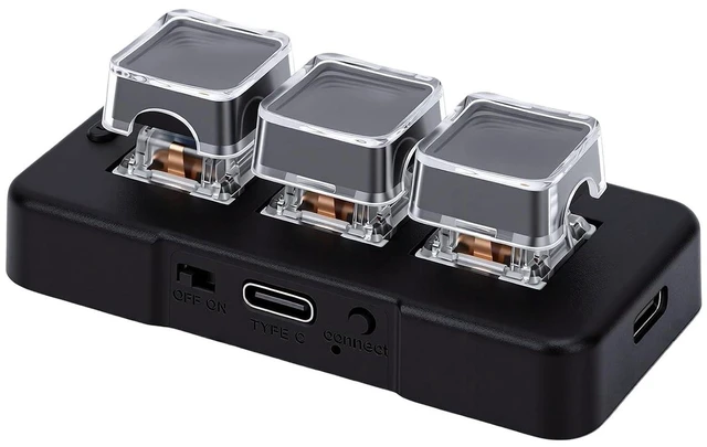 Main image of 3-Key Macro Keypad, Bluetooth Wired, Mechanical Switch (Black)