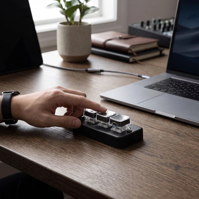 Alt view image 6 of 7 - 3-Key Macro Keypad, Bluetooth Wired, Mechanical Switch (Black)
