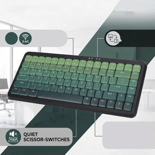 Alt view image 3 of 7 - Wireless Keyboard, Bluetooth 2.4G Dual Modes Keyboard (Black Green Gradient)