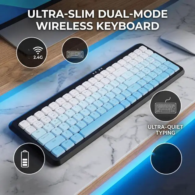 Alt view image 4 of 7 - Wireless Keyboard, Ergonomic Keyboard with Numeric Keypad, Quiet Typing, Dual Mode 2.4G BT, Ultra Slim, for Office Library (Dual Mode Black Blue Gradient Color)