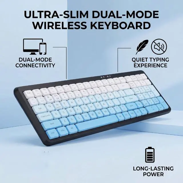 Alt view image 3 of 7 - Wireless Keyboard, Ergonomic Keyboard with Numeric Keypad, Quiet Typing, Dual Mode 2.4G BT, Ultra Slim, for Office Library (Dual Mode Black Blue Gradient Color)