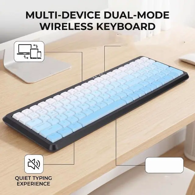 Alt view image 5 of 7 - Wireless Keyboard, Ergonomic Keyboard with Numeric Keypad, Quiet Typing, Dual Mode 2.4G BT, Ultra Slim, for Office Library (Dual Mode Black Blue Gradient Color)