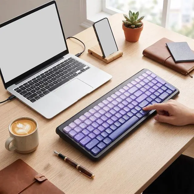 Alt view image 5 of 7 - Wireless Keyboard, BT 2.4G Dual Mode, Compact Portable Ergonomic Keyboard, Low Noise, for Computer Desktop Laptop Multi Device (Dual Mode Black Purple Gradient)