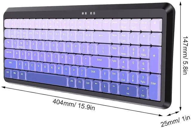 Alt view image 7 of 7 - Wireless Keyboard, BT 2.4G Dual Mode, Compact Portable Ergonomic Keyboard, Low Noise, for Computer Desktop Laptop Multi Device (Dual Mode Black Purple Gradient)
