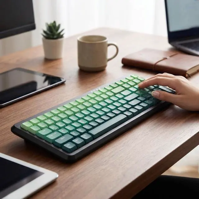 Alt view image 6 of 7 - Wireless Keyboard, BT 2.4G Dual Mode, Compact Portable Ergonomic Keyboard, Low Noise, for Computer Desktop Laptop Multi Device (Dual Mode Black Green Gradient)