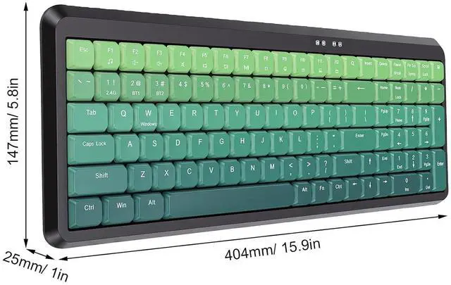 Alt view image 7 of 7 - Wireless Keyboard, BT 2.4G Dual Mode, Compact Portable Ergonomic Keyboard, Low Noise, for Computer Desktop Laptop Multi Device (Dual Mode Black Green Gradient)