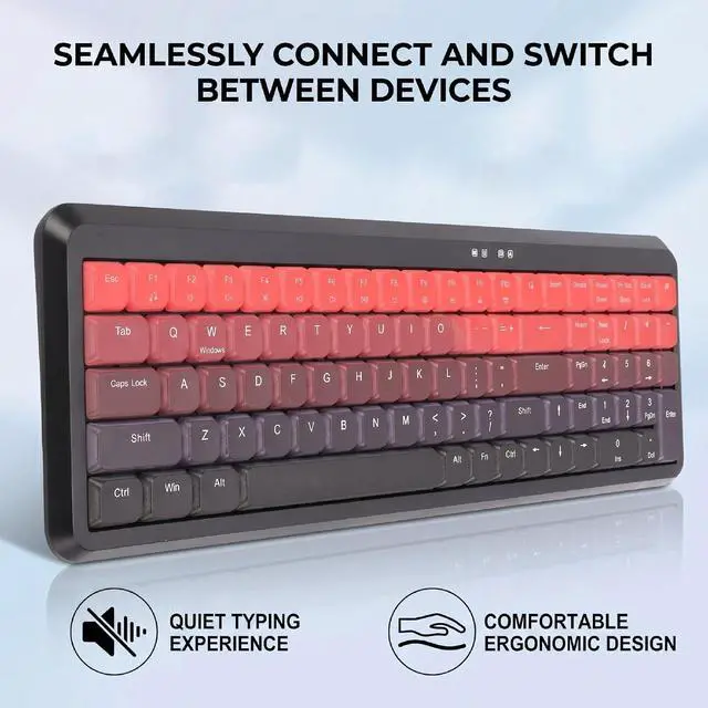 Alt view image 4 of 7 - Wireless Keyboard, BT 2.4G Dual Mode, Compact Portable Ergonomic Keyboard, Low Noise, for Computer Desktop Laptop Multi Device (Dual Mode Black Red Gradient)