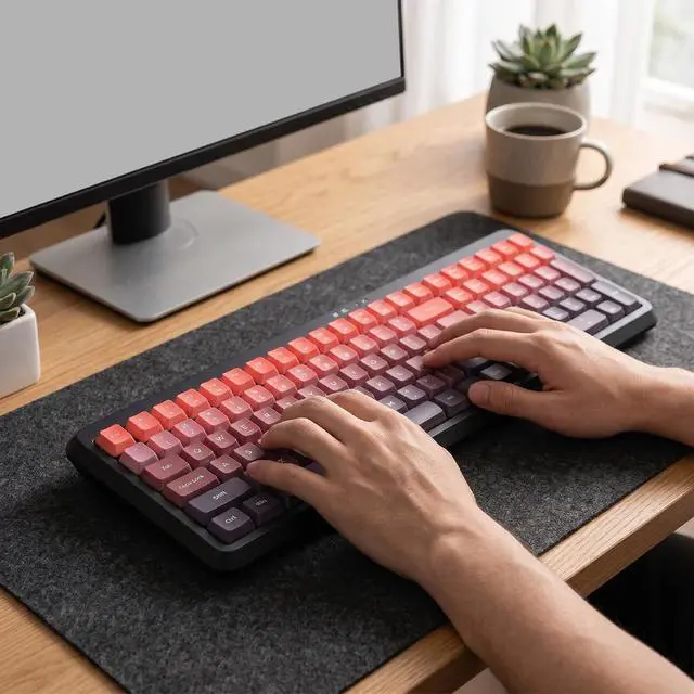 Alt view image 5 of 7 - Wireless Keyboard, BT 2.4G Dual Mode, Compact Portable Ergonomic Keyboard, Low Noise, for Computer Desktop Laptop Multi Device (Dual Mode Black Red Gradient)