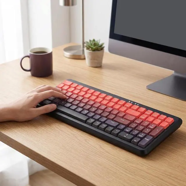Alt view image 6 of 7 - Wireless Keyboard, BT 2.4G Dual Mode, Compact Portable Ergonomic Keyboard, Low Noise, for Computer Desktop Laptop Multi Device (Dual Mode Black Red Gradient)