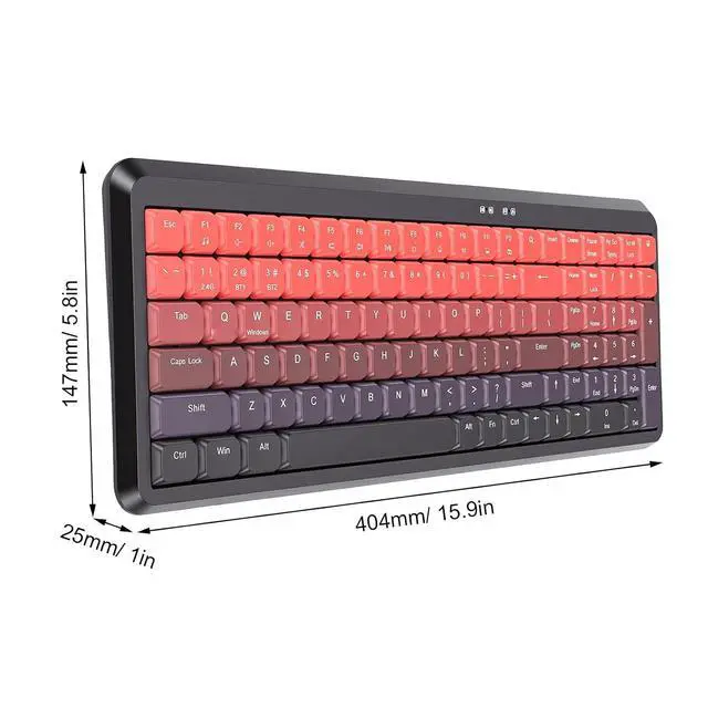 Alt view image 7 of 7 - Wireless Keyboard, BT 2.4G Dual Mode, Compact Portable Ergonomic Keyboard, Low Noise, for Computer Desktop Laptop Multi Device (Dual Mode Black Red Gradient)