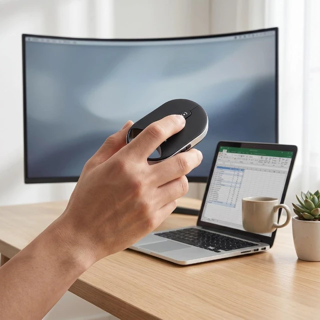 Alt view image 6 of 7 - Pressure Sensitive Scroll Mouse, Wired 2.4G Dual Bluetooth, 4 DPI 4000, Silent Ergonomic Slim Portable Design, for Laptop PC Tablet