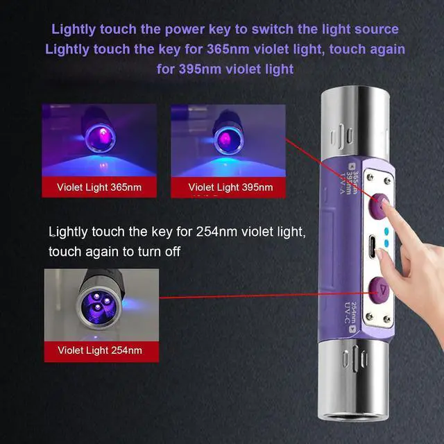 Alt view image 3 of 7 - Black Light Flashlight Detector, Multi Functional for Jade Ceramics Artwork Ink Inspection, 254nm/365nm/395nm Wavelengths, Built in Battery