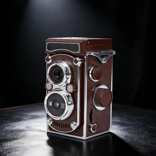 Alt view image 5 of 7 - Vintage Digital Camera, Portable TLR Retro Digital Camera with 2.7K HD Video, 24MP Autofocus & Manual Joystick, for Beginners Teens Adults (Brown)