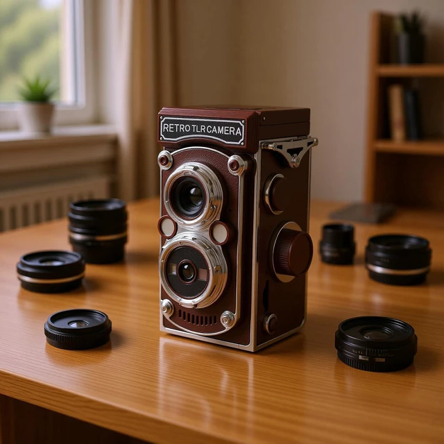 Alt view image 6 of 7 - Vintage Digital Camera, Portable TLR Retro Digital Camera with 2.7K HD Video, 24MP Autofocus & Manual Joystick, for Beginners Teens Adults (Brown)
