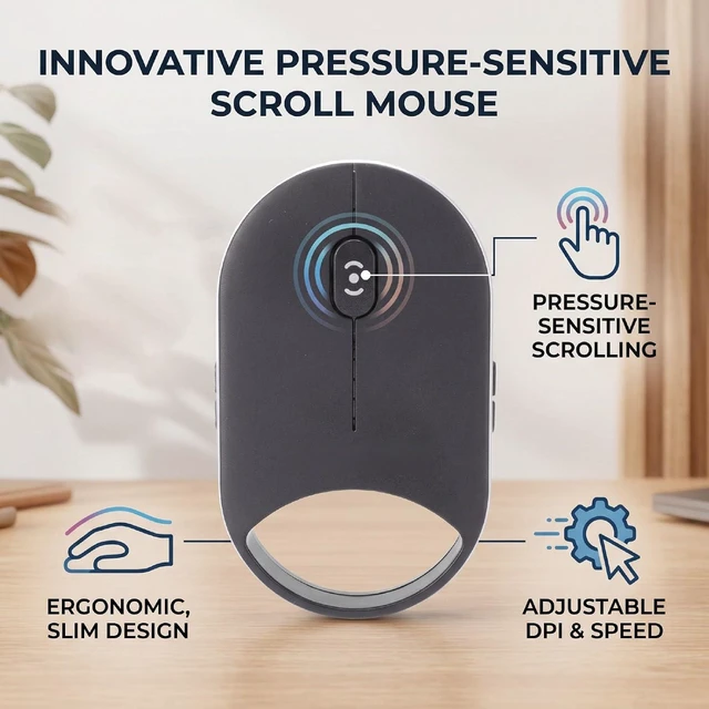 Alt view image 4 of 7 - Pressure Sensitive Scroll Mouse, Wired 2.4G Dual Bluetooth, 4 DPI 4000, Silent Ergonomic Slim Portable Design, for Laptop PC Tablet
