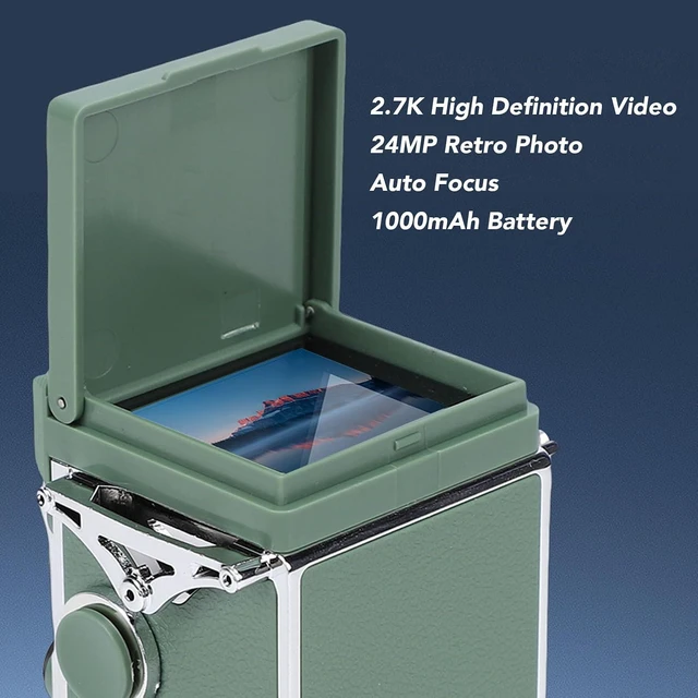 Alt view image 2 of 7 - Vintage Digital Camera, Portable TLR Retro Digital Camera with 2.7K HD Video, 24MP Autofocus & Manual Joystick, for Beginners Teens Adults (Green)