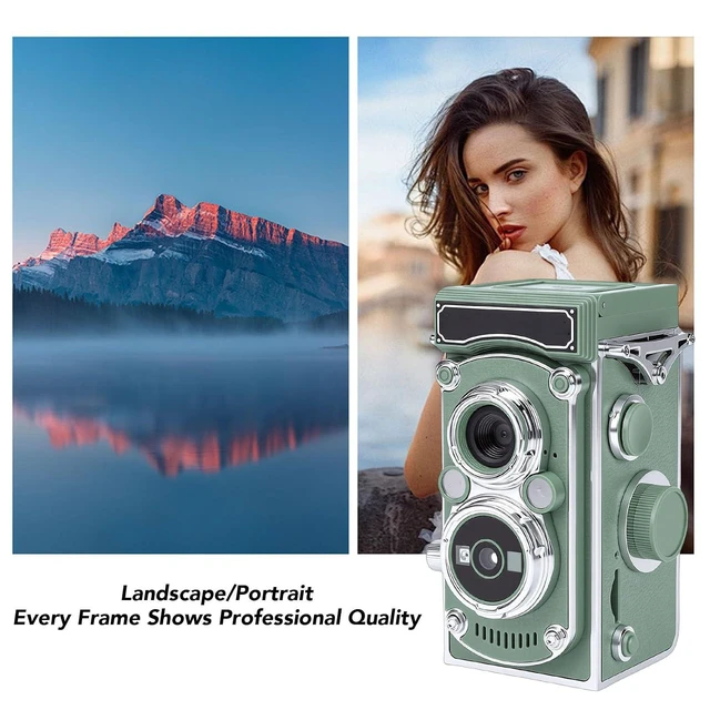 Alt view image 4 of 7 - Vintage Digital Camera, Portable TLR Retro Digital Camera with 2.7K HD Video, 24MP Autofocus & Manual Joystick, for Beginners Teens Adults (Green)