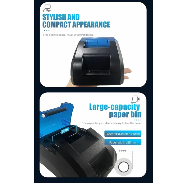 Alt view image 2 of 7 - POS Receipt Printer with USB & Bluetooth Connectivity & 70mm s High Speed Printing, ESC POS Command & Inkless Operation (US Plug)