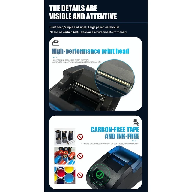 Alt view image 3 of 7 - POS Receipt Printer with USB & Bluetooth Connectivity & 70mm s High Speed Printing, ESC POS Command & Inkless Operation (US Plug)