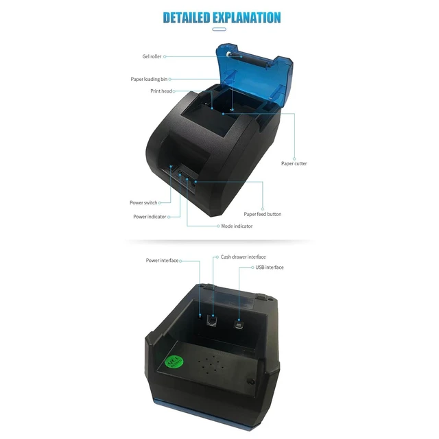 Alt view image 6 of 7 - POS Receipt Printer with USB & Bluetooth Connectivity & 70mm s High Speed Printing, ESC POS Command & Inkless Operation (US Plug)