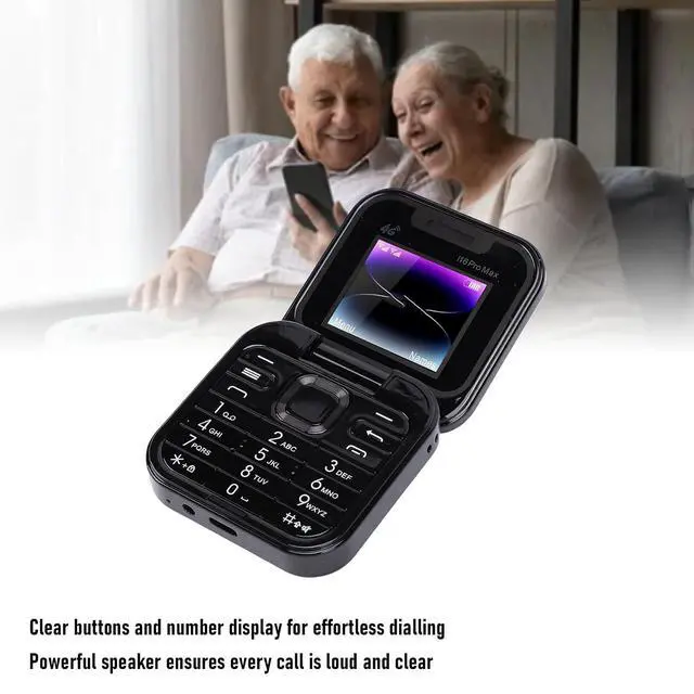 Alt view image 4 of 7 - Seniors Flip Phone Unlocked 4G LTE, Compact 1.77 Inch Screen Clamshell Phone with Dual SIM Slots, Large One Click Dialing High Volume Speaker (Black)