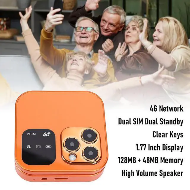 Alt view image 2 of 7 - Seniors Flip Phone Unlocked 4G LTE, Compact 1.77 Inch Screen Clamshell Phone with Dual SIM Slots, Large One Click Dialing High Volume Speaker (Orange)