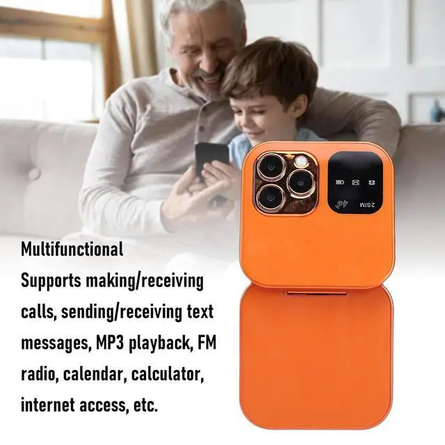 Alt view image 3 of 7 - Seniors Flip Phone Unlocked 4G LTE, Compact 1.77 Inch Screen Clamshell Phone with Dual SIM Slots, Large One Click Dialing High Volume Speaker (Orange)