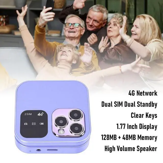 Alt view image 3 of 7 - Seniors Flip Phone Unlocked 4G LTE, Compact 1.77 Inch Screen Clamshell Phone with Dual SIM Slots, Large One Click Dialing High Volume Speaker (Purple)