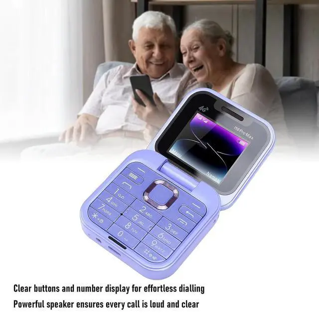 Alt view image 4 of 7 - Seniors Flip Phone Unlocked 4G LTE, Compact 1.77 Inch Screen Clamshell Phone with Dual SIM Slots, Large One Click Dialing High Volume Speaker (Purple)
