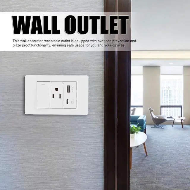 Alt view image 2 of 7 - USB Outlet with Type C Port, 15A, Fast Charging 10W with Single Control Switch, 2 Pack for Home Office Wall Installation (US Plug)