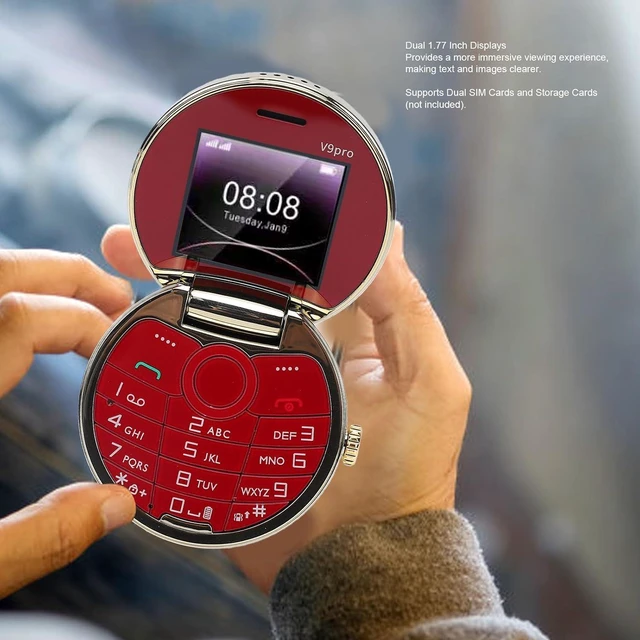 Alt view image 2 of 7 - Basic Cell Phone Vintage Pocket Watch Design, Rugged Flip Phone with Dual Card Dual Standby Big Buttons (Red)