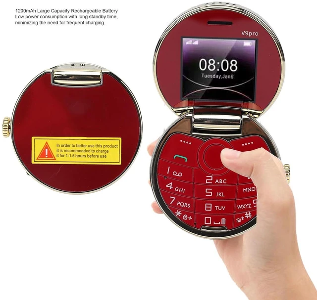 Alt view image 3 of 7 - Basic Cell Phone Vintage Pocket Watch Design, Rugged Flip Phone with Dual Card Dual Standby Big Buttons (Red)